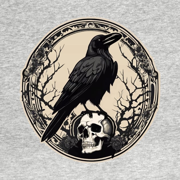 Vintage black crow on skull celtic goddess legend Badb by pickledpossums